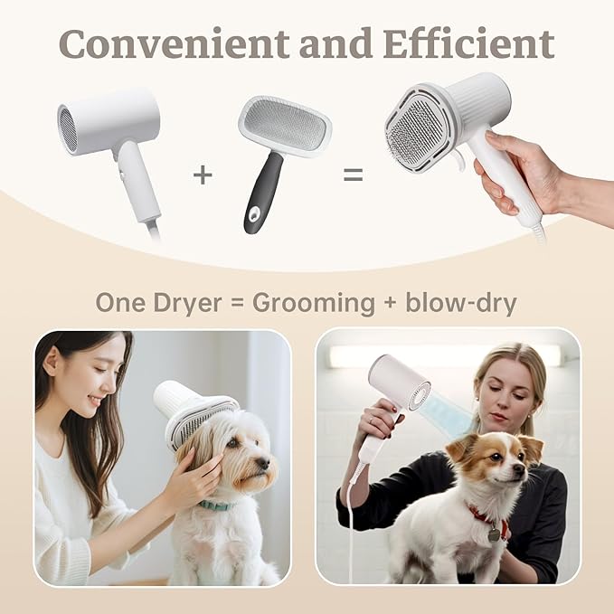 Dog Brush for Shedding, Professional 2-in-1 Pet Hair Dryer & Dog Grooming Brush with Removable Comb, Adjustable Temperature/Speed, Portable Brush for Dogs and Cats