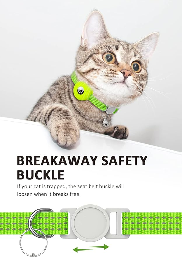 AirTag Cat Collar, Reflective Kitten Collar Breakaway Apple Air Tag Cat Collar, GPS Cat Collar with AirTag Holder and Bell, Lightweight Tracker Cat Collars for Girl Boy Cats Kittens (Luminous Yellow)
