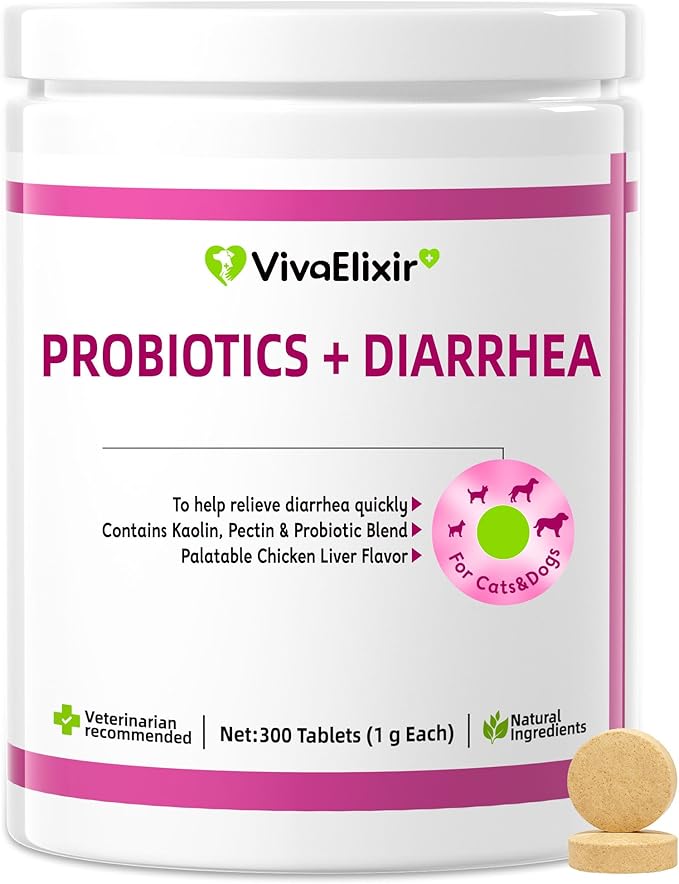 Probiotics for Dogs - Diarrhea Relief for Dogs and Cats - Supports Relief of Diarrhea and Loose Stools - Supports Digestive Balance and Gut Health - with Kaolin Clay and Probiotics - 300 Tablets