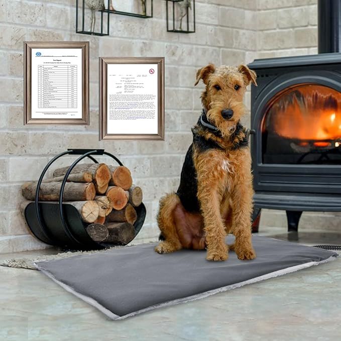 Rest-Eazzzy Heated Cat Bed with Removable Cover, 5 Level Timer & Temperature, Indoor Warming Mat for Cats & Dogs (Heat Pad, Pure-Grey, L)