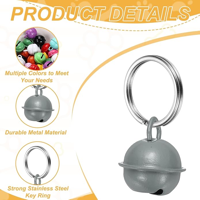 Cat Bells, Small Pet Copper Bells Collars Charm with Key Rings Loud Crisp Sound Anti-Lost Pendant Accessories