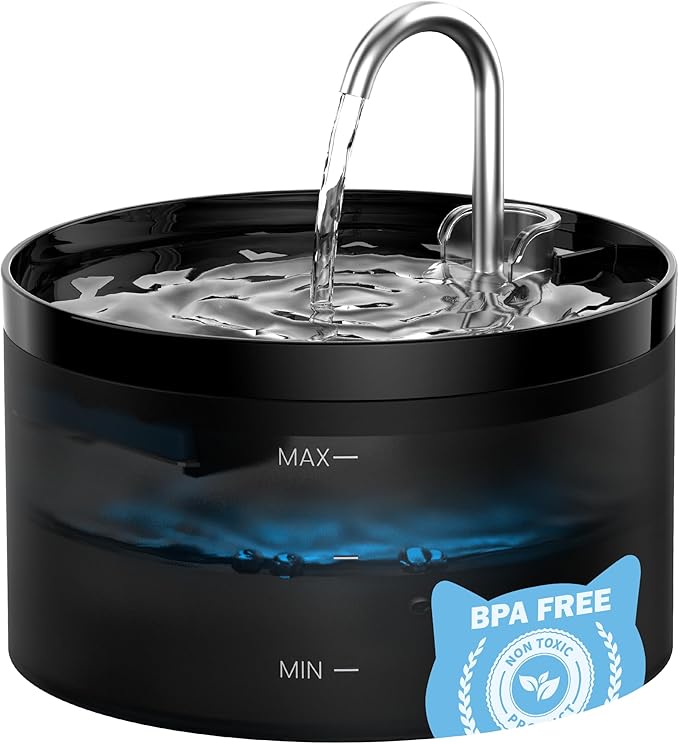Cat Water Fountain: Dog Bowl Fountains - Automatic Pet Dispenser - Dogs Drinking Waterer Bowls Indoor - Auto Watering Dish Supplies - Easy Cleaning Animal Machine - Quiet 67oz/2L Kitty Drink Fountain