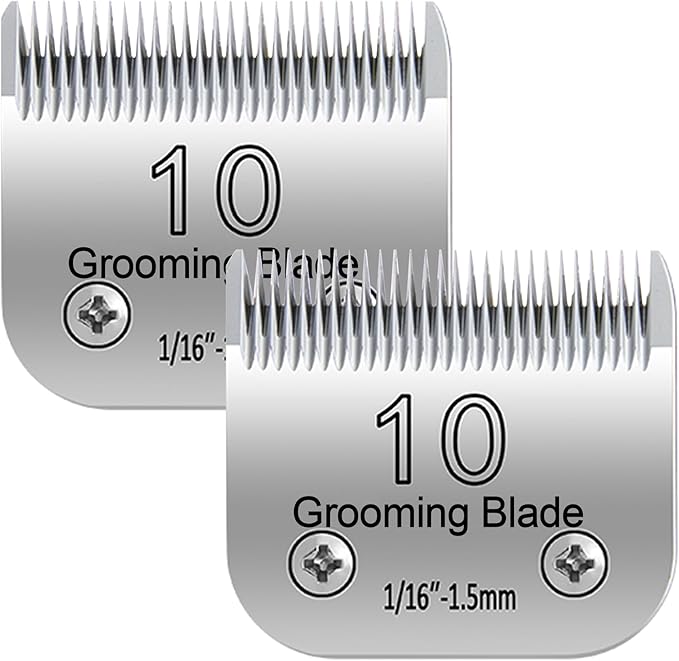 Detachable Pet Dog Grooming Clipper Steel Blades,Size 10,Compatible with Andis Cut Length 1/16"(1.5mm),Compatible with Oster A5, fit for Wahl KM10 Clipper, Stainless Steel Blade 2 Pack