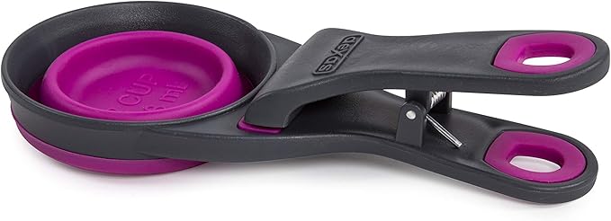 Dexas Pets Collapsible KlipScoop Collapsible Dry Dog Food Scoop and Dog Food Bag Clip, 1/2 Cup Capacity, Fuchsia (PW6504322405)