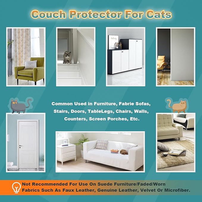 20pack Cat Scratch Deterrent Tape, Cat Scratch Furniture Protector, Clear Double Sided Anti Scratching Sticky Tape Couch Protector for Cats Training Tape, Cat Repellent for Furniture