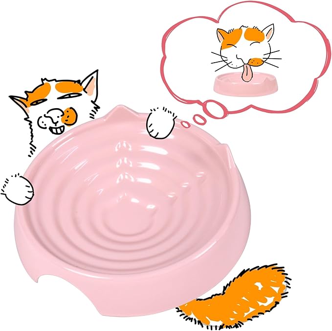 Whisker-Friendly Cat Food Bowl, Melamine Shallow & Wide Cat Bowl for Indoor Cats,Relieves Whisker Fatigue,Non-Slip Cat Dish for Wet and Dry Food (Pink, 6.3")