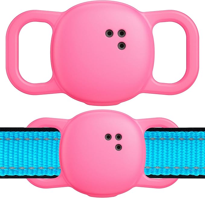 Cat Collar Case for Life360 Tile Sticker Tracker, 2-Pack Silicone Anti-Lost Protective Cover for Life 360 Tile Sticker Holder for Dog/Pet Collars, Durable, Easy Installation, Lightweight, Neon Pink