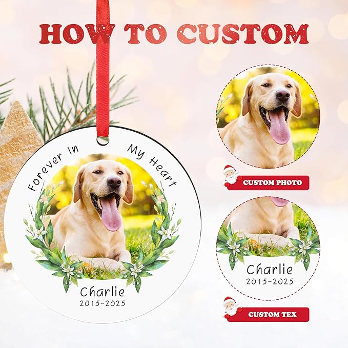 Personalized Christmas Ornaments 2026 Pet Memorial Gifts for Christmas Tree Custom Dogs Picture Photo Name Ornament Customized Cat Pet Xmas Decoration Gifts