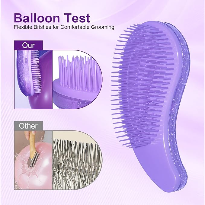 Small Dog Brush- Grooming Tool for Teddy, Yorkies, Maltese, Shih Tzu, Chihuahua - Puppy Hair Brush (Glitter Purple)