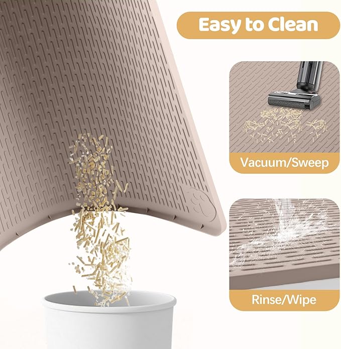 Cat Litter Mat, XXL Extra Large 70" x 45" Silicone Mat Litter Trapping Mat for Scatter Control, Soft on Kitty Paws, Easy to Clean (Khaki)