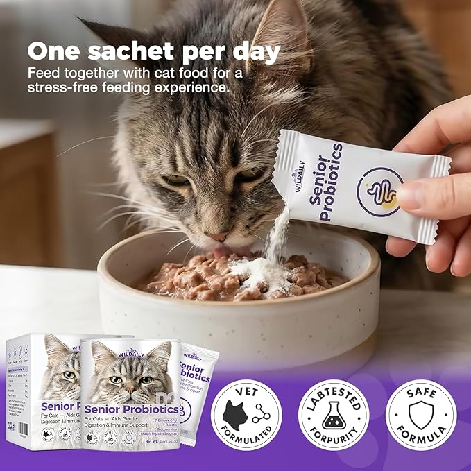 Cat Probiotics Gut – Constipation Relief – Supports Immunity, Regularity, & Healthy Digestion, 30-Day Supply (Senior Formula)