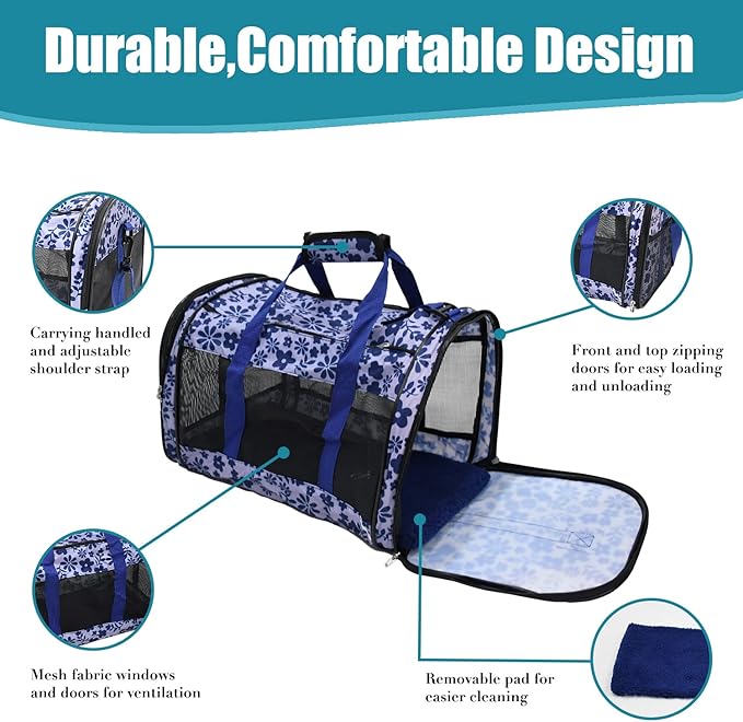 Soft-Sided Kennel Pet Carrier for Small Dogs, Cats, Puppy, Airline Approved Cat Carriers Dog Carrier Collapsible, Travel Handbag & Car Seat