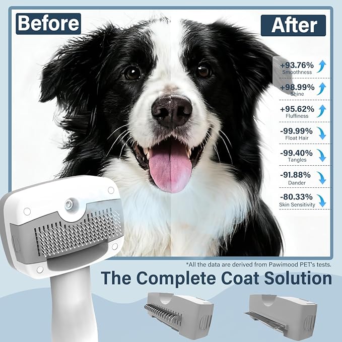 Pet Steam Brush for Dogs & Cats | Self-Cleaning Dog Steam Brush with 3 Brushes & Spray Function | Cat Steam Brush for Shedding, Dematting & Grooming | Includes Pet Essence