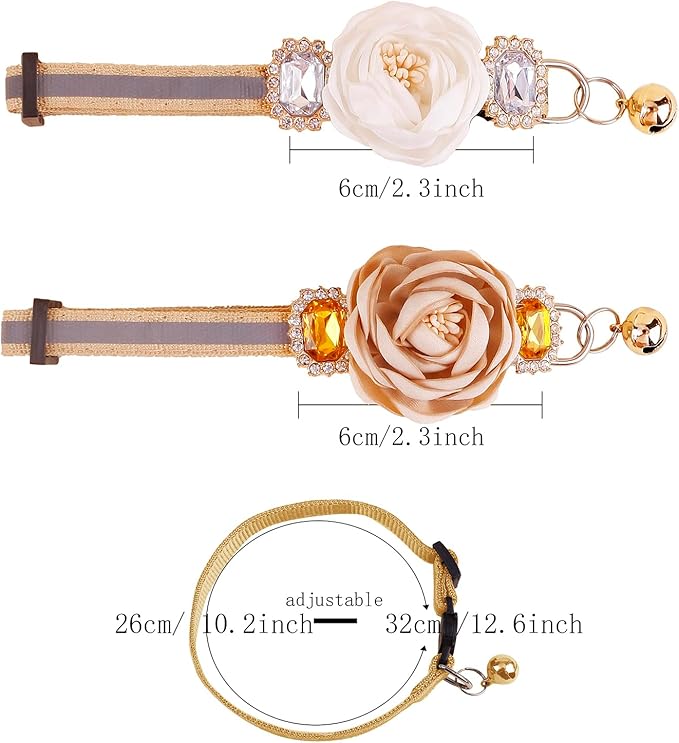 2 Pack Cat Collar Pink Floral with Bell and Removable Flower Bowtie Breakaway Adjustable Cat Collar for Girl Kitten Puppy Small Cats Dogs Daily Decoration (XQ9-4) (XQ9-4)