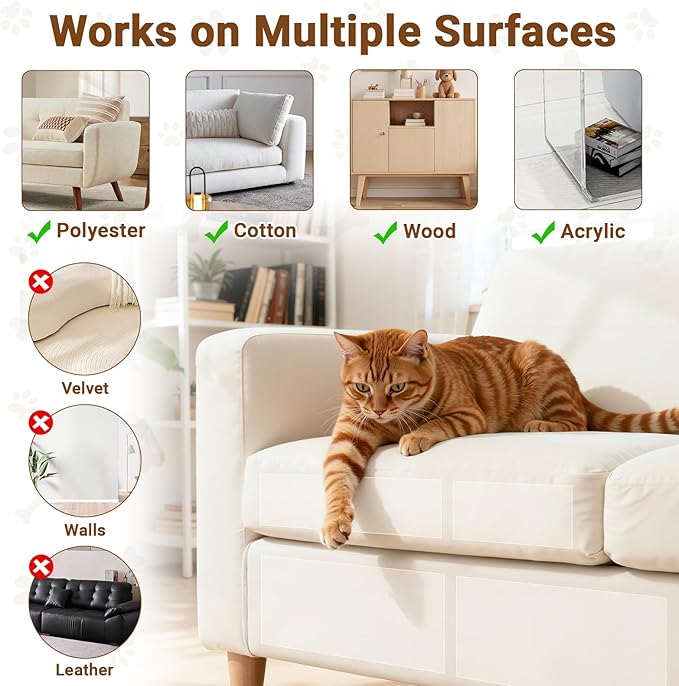 Anti Cat Scratch Furniture Protector - 118in*12in, Clear Couch Guards from Cats Scratch, Sofa Protectors from Pets Scratching, Door Protector from Dog Scratching, Self-Adhesive - 50 Pins