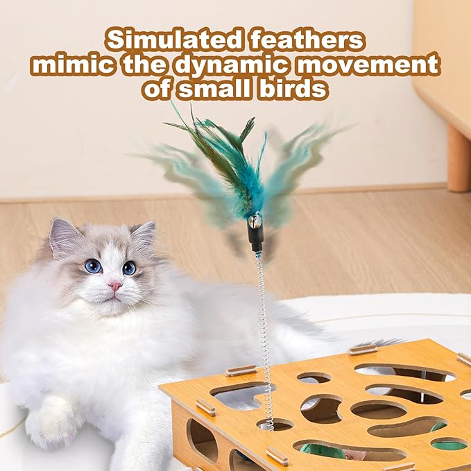 Cat Scratch Puzzle Enrichment Box,Cat Toy Box for Indoor,Cat Toy Box with 2 Balls & 1 Cats Teasers