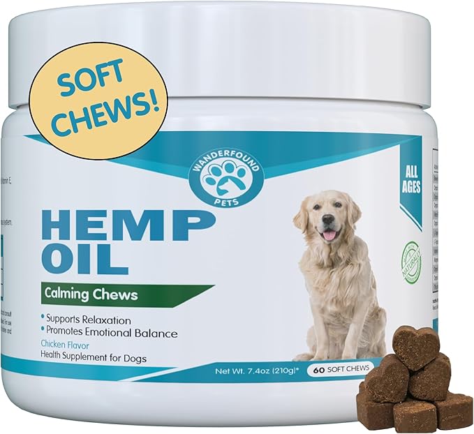 Wanderfound Pets - Calming Soft Chews for Dogs & Cats 5000mg - Anti-Separation Anxiety, Joint Pain, Stress Relief, Arthritis, Seizures, Chronic Pain Relief, Anti-Inflammatory