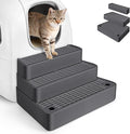 Extra Large 3 Steps Litter Box Ramp, Adjustable Cat Litter Box Step with Filter Function, Easy to Clean Cat Litter Stair Catcher for Elderly Cats and Kitten (Dark Grey)
