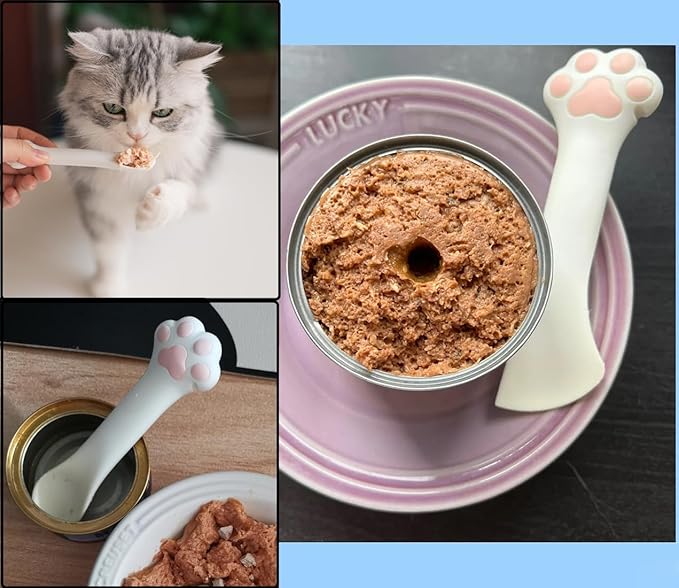 Joyinjojo 2 Pack Dog Cat Food Spoon Spatula, Cute Paw Pet Can Opener Mixing Spoons for Dog Cat Wet Food, Small Silicone Spatula Cat Treat Spoon Pet Cannd Food Scoop for Dog Cat, Grey