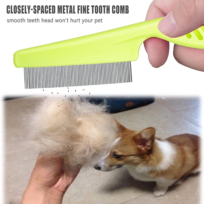 Cat & Dog Grooming Set - Fine Tooth Comb For Grooming And Removing Dandruff Flakes Remove Float Hair Tear Marks (green)