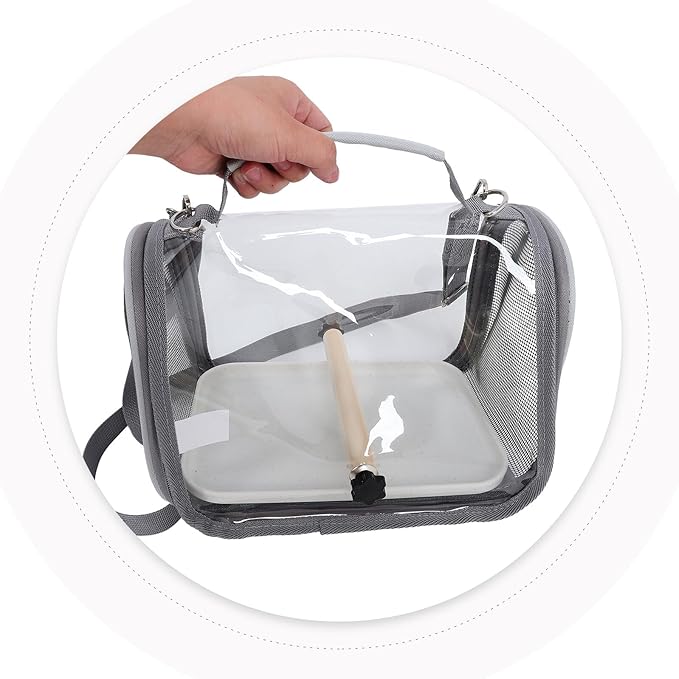 SUPVOX Portable Small Bird Travel Carrier Cage for Parakeets and Conures with Standing Perch, Lightweight Handheld Bird Transport Bag for Travel and Outdoor Use, Gray