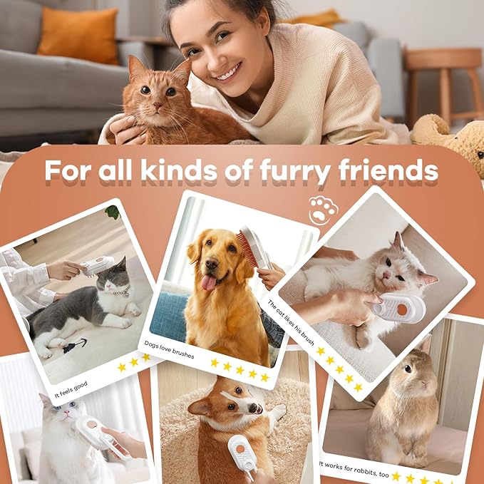 Cat Steam Brush for Shedding, 4 in 1 Cat Steamy Brushs Cleanser with Foldable Handle, Pet Spa Brush for Cats, Spritz Defur Comb for Pets, Steam Brushs for Cats