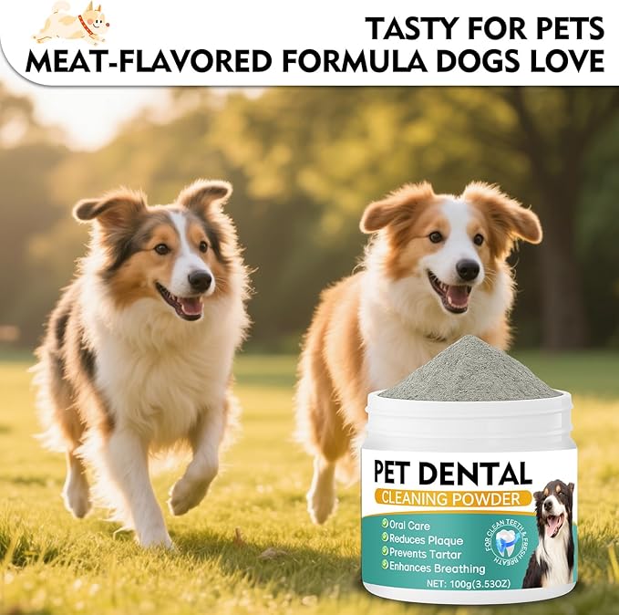 Dog Dental Powder, Dog Teeth Cleaning Powder- Natural Breath Freshener for Dogs, Tartar & Plaque Remover, Dental Care for Small, Medium, Large Dogs & Cats (Dog Dental Powder)