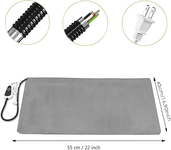 TJOY Pet Heating Pad Electric Heated Mat for Dogs & Cats Indoor Warming Mat with Auto Power Off (M:22''x18''(Gray))