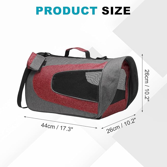Cat Carrier, Ventilation Mesh, Travel Pet Carrier Breathable Small Dog Carrying Case Up to 16.5 lbs (Red), Intended for Hiking/Camping/Traveling, 17"x10"x10"