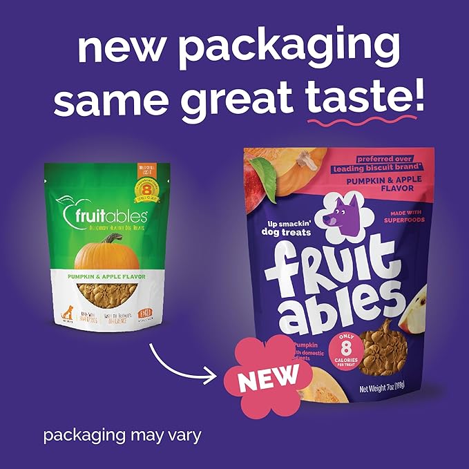 Fruitables Baked Dog Treats, Healthy Pumpkin Treat for Dogs, Low Calorie & Delicious, No Wheat, Corn or Soy, Made in the USA, Pumpkin and Apple Flavor, 12oz