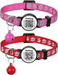Reflective Cat Collar with QR Code Name Tag,Breakaway Cat Collars with Pet Id Tag and Bells,Scan QR Receive Instant Pet Location Alert Email 2pack (Pink&red)