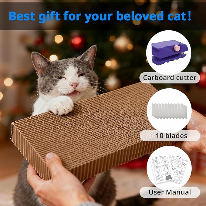 Cardboard Cutter for Cat Scratchers with 10pcs Blade, 4-in-1 Box Cutter 3D Printed Cardboard Strip Cutter DIY cat scratchers Cutter Tool for Cat Lovers