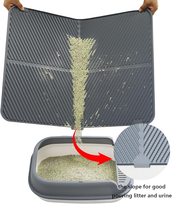 Silicone Cat Litter Mat,Extra Large Litter Trapping Mat,Waterproof Litter Box Mat for Floor,Easy Clean,Non-Slip Litter Catcher Mat,Cat Supplies Needs (Grey, 31x23x0.26 in)