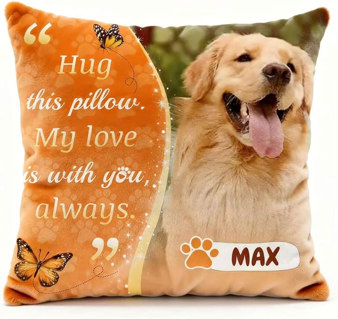 Pet Memorial Throw Pillow | Personalized Custom Pillow, a Warm & Comforting Gift for Remembering Beloved Dogs and Cats (D, 20＂×20＂)