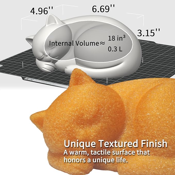 Glow Orange Resin Cat Urns for Ashes, Sleeping Pet Urns for Cats, Fur-Like Texture Urn for Cat Ashes, Secure Threaded Closure, Holds Cats Up to 7kg, 6.69 x 4.96 x 3.15 Inches