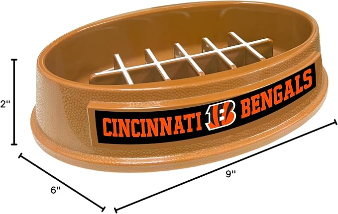 NFL Super-Bowl - Cincinnati Bengals Slow Feeder Dog Bowl. Football Design Slow Feeding Cat Bowl for Healthy Digestion. Non-Slip Pet Bowl for Large & Small Dogs & Cats
