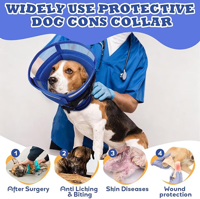 Dog Cone for Dogs After Surgery,Foldable Dog's Cone Collar,Adjustable E Collar Alternative to Stop Licking,Pet Cones for Dog & Cats,Doggy Surgery Collar,Dogs Recovery Collars & Cones,Blue,S