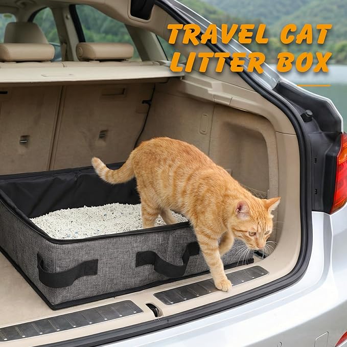 Foldable Travel Litter Box for Cats with Zipped Lid, Portable Cat Litter Box, No Leakage, No Smell, Waterproof for Travel, Car, Camping, Hotel