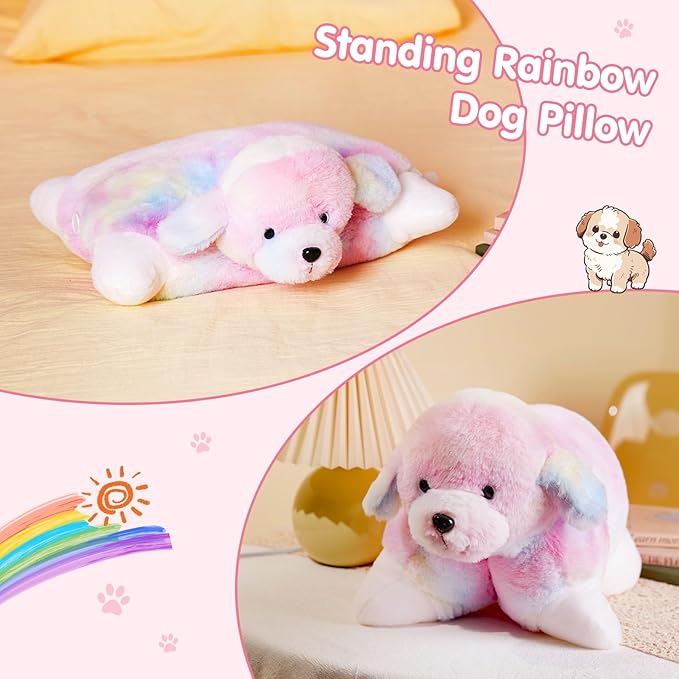 Glow Guards 14" Rainbow Dog Plush Pillow, Cute Stuffed Animal Soft Lovely Colorful Toy, Bedtime Sofa Decors, Christmas Birthday Children's Day Hoilday Gift for Toddler Kids Boys and Girls