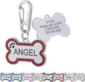 Personalized Stainless Steel Pet ID Tags with Glittery Bone Design - DEEP Engraved Dog Tags Engraved for Pets Customized with 5 Lines Dogs and Cats Pets