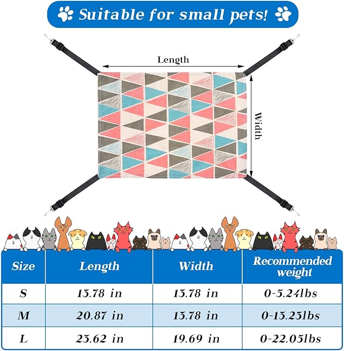 Jetec 2 Pieces Reversible Cat Hanging Hammock Soft Breathable Pet Cage Hammock with Adjustable Straps and Metal Hooks Double Sided Hanging Bed for Small Dogs Rabbits(Geometry Pattern,L)