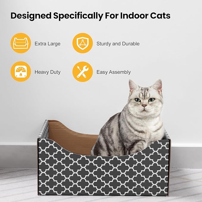 [Ultra-Large] Cardboard Cat Scratcher Box, Heavy Duty Cat Scratcher Bed with Double-Sided Scratch Pad, Sturdy and Refillable, Ideal for Scratching and Sleeping, Premium House for Indoor Cats