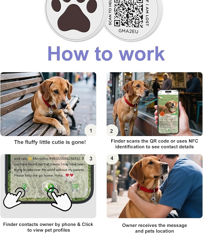 WhoseID QR Code Cat Tag, Modifiable Pet Online Profile, Multiple Emergency Contact, Scannable QR Code, Instant Location Email Alert, Collar Accessories (Medium to Large Breeds - 1.25", White)