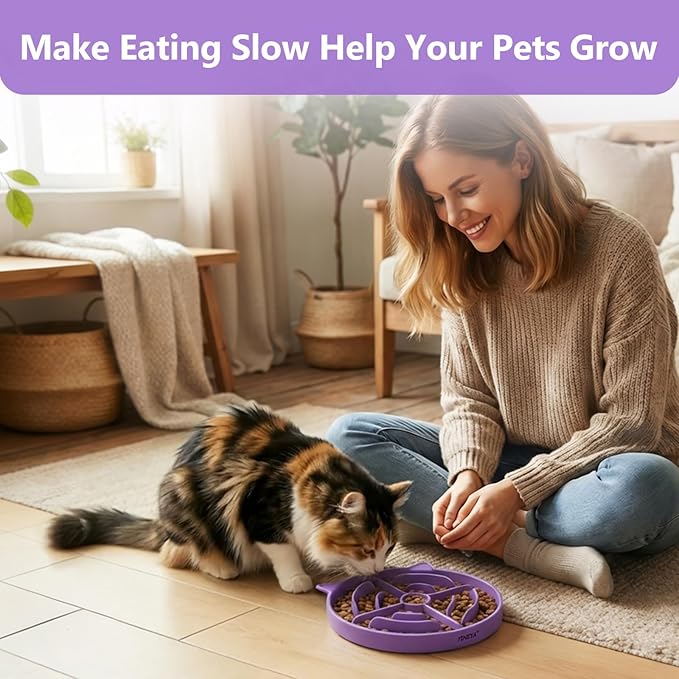 YINEYA 2 Pcs Silicone Slow Feeder Cat Bowl, Cat Slow Feeder for Food Training, Interactive Puzzle Bowls for Puppy, Kitten Dishes to Prevent Overeating, Treat Toys Suitable for Dry and Wet Food