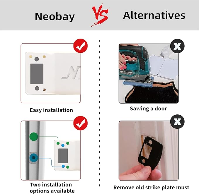 Neobay Steel Cat Door Latch, Door Prop for Cats Keep Dogs Out of Cat Feeding Station & Litter Box, Cat Door Stopper with Silicone Anti-Collision Pad, Alternative to Interior Pet Door, White