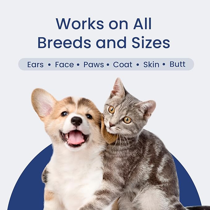 Made in USA Premium Pet Wipes with All Natural Ingredients for Dogs & Cats, Body, Ears, Face, Butt & Paws - 8x8 Inch Large - Unscented, Ultra Thick, Hypoallergenic & Alcohol-Free (4 Packs (400 pcs))