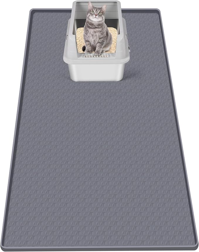 Cat Litter Mat, Extra Large 51" x 25.6" Silicone Mat Litter Trapping Mat for Scatter Control, Soft on Kitty Paws, Easy to Clean (Dark Grey)