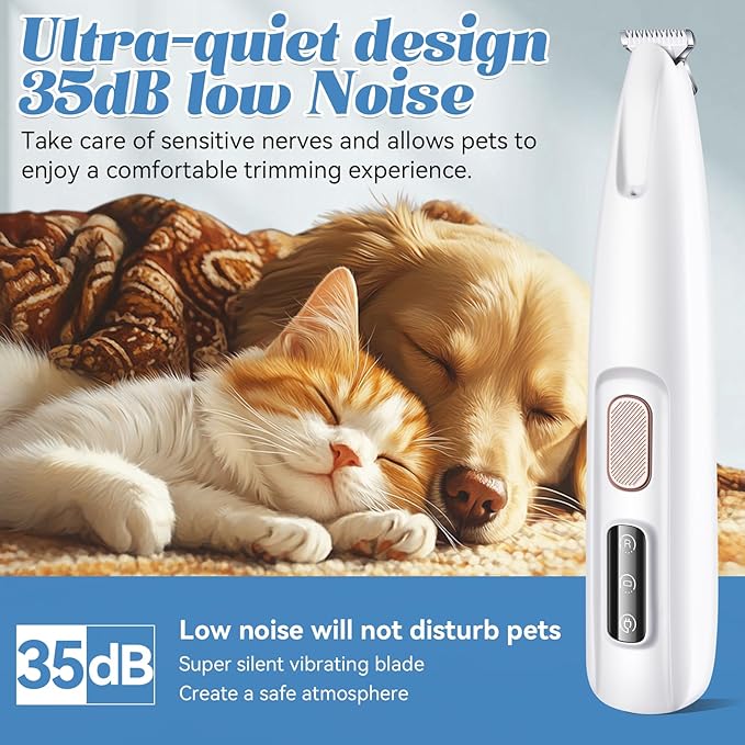 Dog Paw Trimmer Low Noise, Electric Clippers for Dog's & Cat's & Rabbit's, Pet Paw Trimmer with LED Light, Paw Cleaner USB Rechargeable, Grooming Shaver for Pet Feet Eyes Face Ears Rump Hair