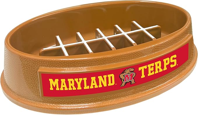 NCAA Super-Bowl Slow Feeder Dog Bowl. Football Design Slow Feeding Cat Bowl for Healthy Digestion. Non-Slip Pet Bowl for Large & Small Dogs & Cats (Maryland Terrapins)
