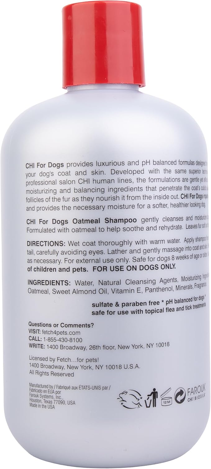 CHI for Dogs Oatmeal Shampoo, Gentle Dog Wash for Dry, Itchy Skin and Dander, Soothing Oatmeal Formula for Puppies 8 Weeks+ and Adult Dogs, All Coat Types, Made in the USA, 16 Fl Oz